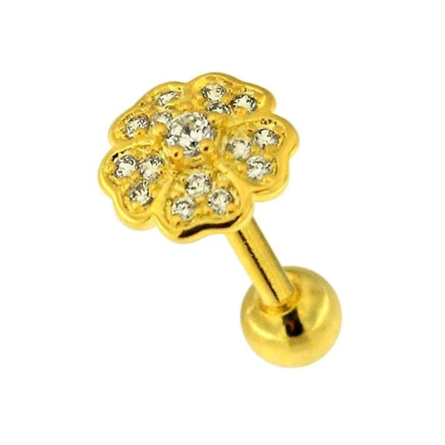 316L Surgical Steel Flower Micro Jewelled Cartilage Ear Stud - Monster Piercing