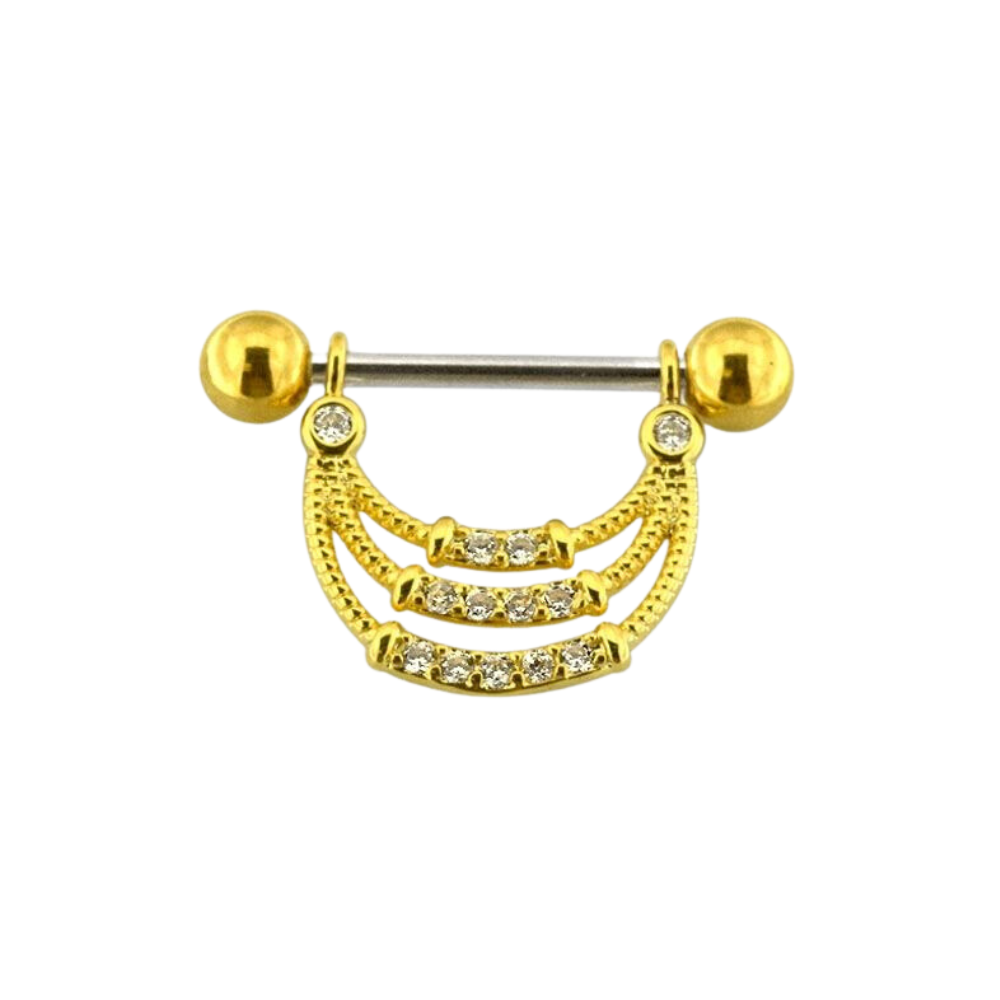 316L Surgical Steel Micro Jewelled Tri Rope Nipple Bar - Monster Piercing