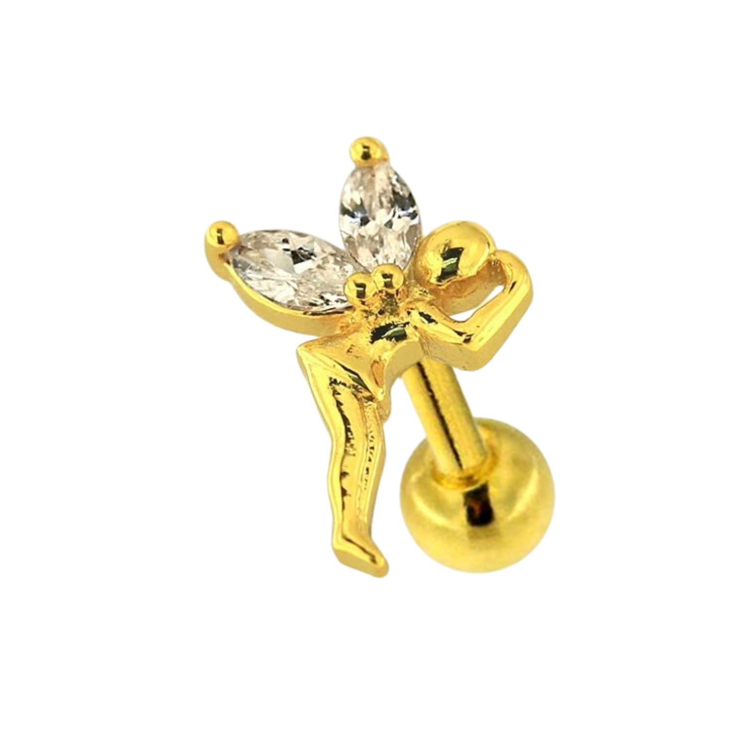 316L Surgical Steel Jewelled Flying Fairy Cartilage Ear Stud - Monster Piercing