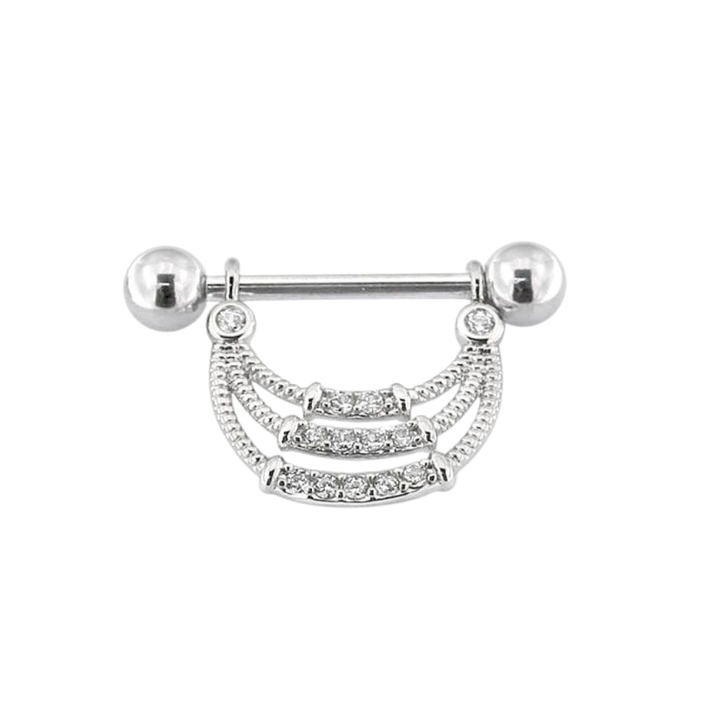 316L Surgical Steel Micro Jewelled Tri Rope Nipple Bar - Monster Piercing