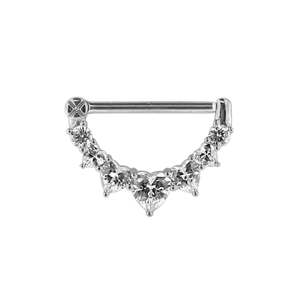 316L Surgical Steel Jewelled Heart Nipple Clicker Ring - Monster Piercing