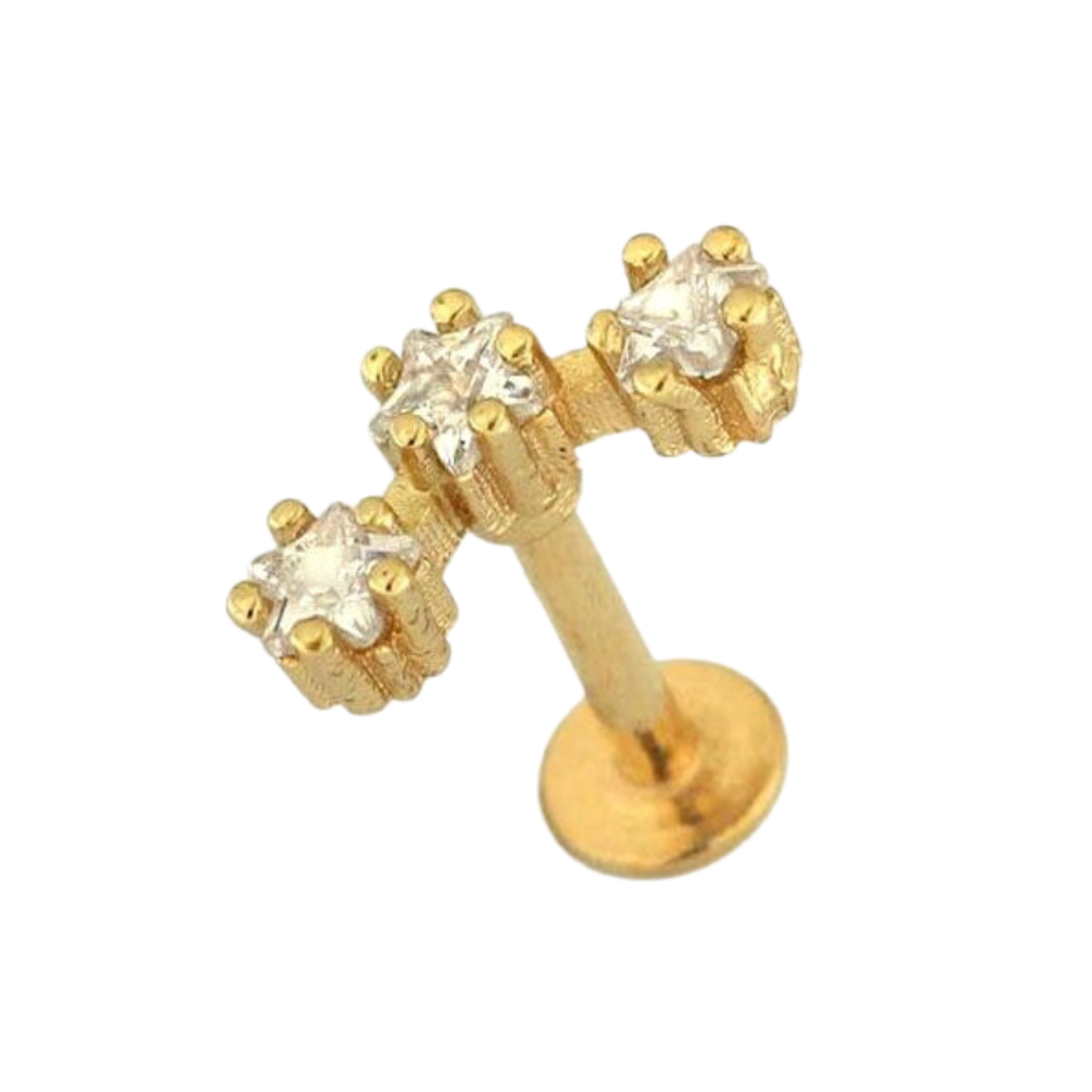 316L Surgical Steel Jewelled Tri-Star Flat-Back Stud - Monster Piercing
