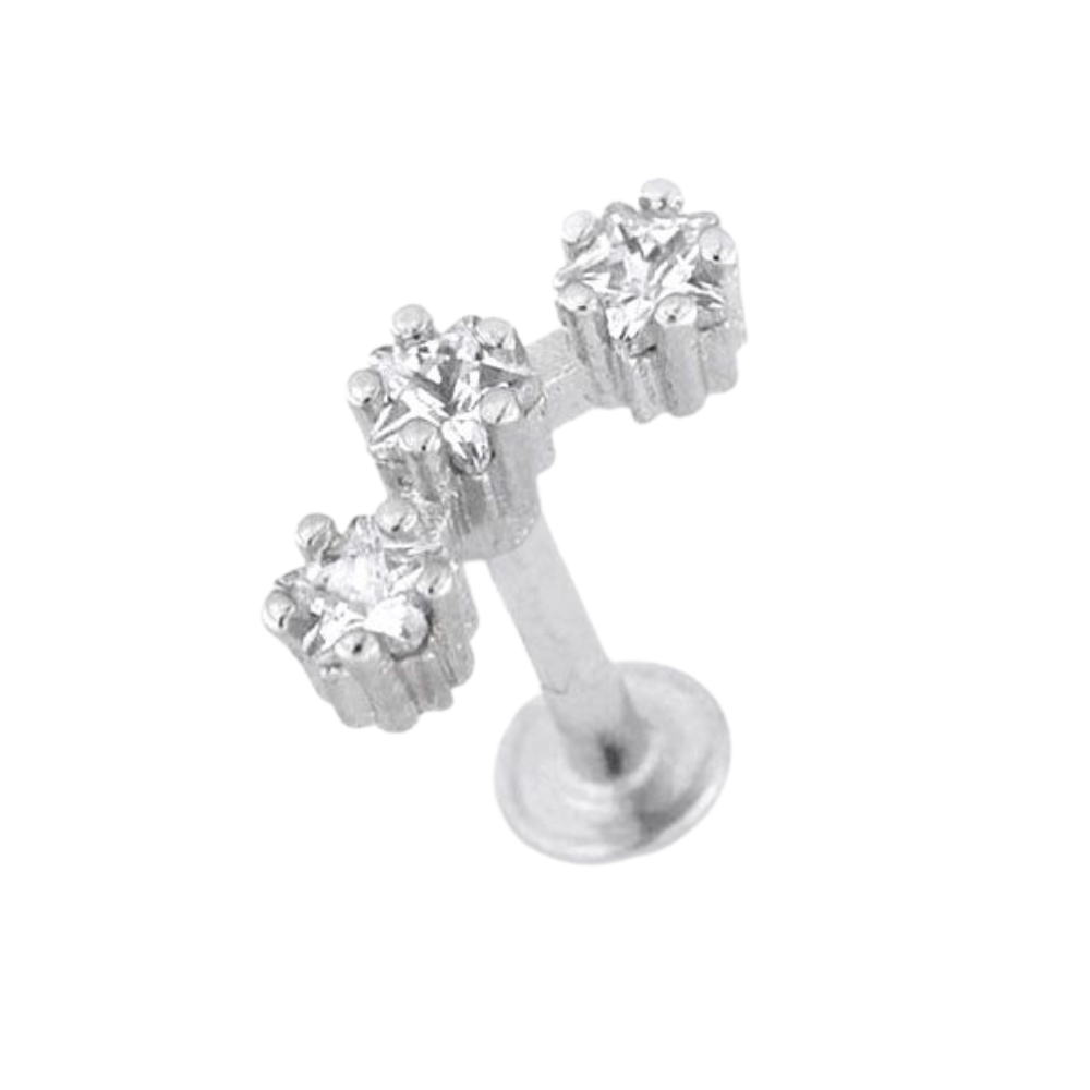 316L Surgical Steel Jewelled Tri-Star Flat-Back Stud - Monster Piercing