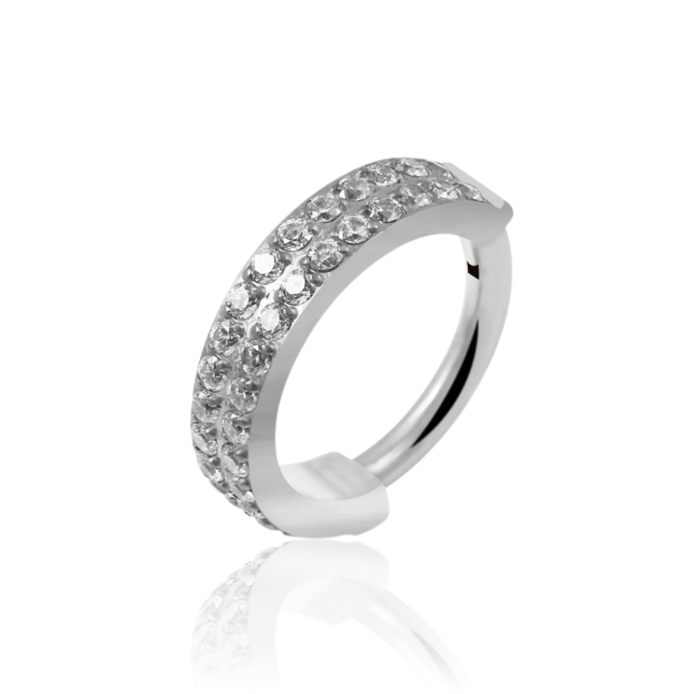 G23 Titanium Double Row CZ Jewelled Hinged Clicker Segment Ring - Monster Piercing