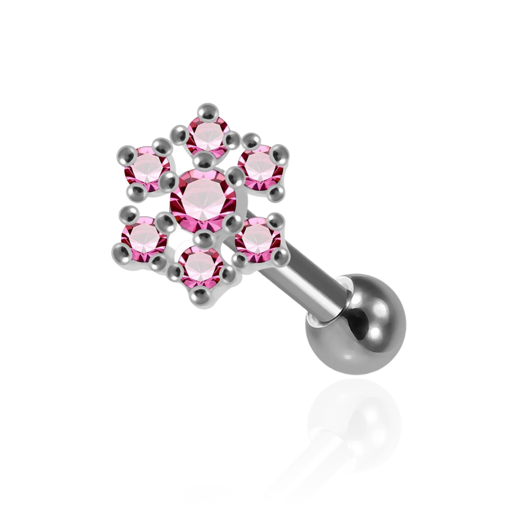925 Sterling Silver Snowflake CZ Jewelled Cartilage Tragus Piercing Ear Stud - Monster Piercing