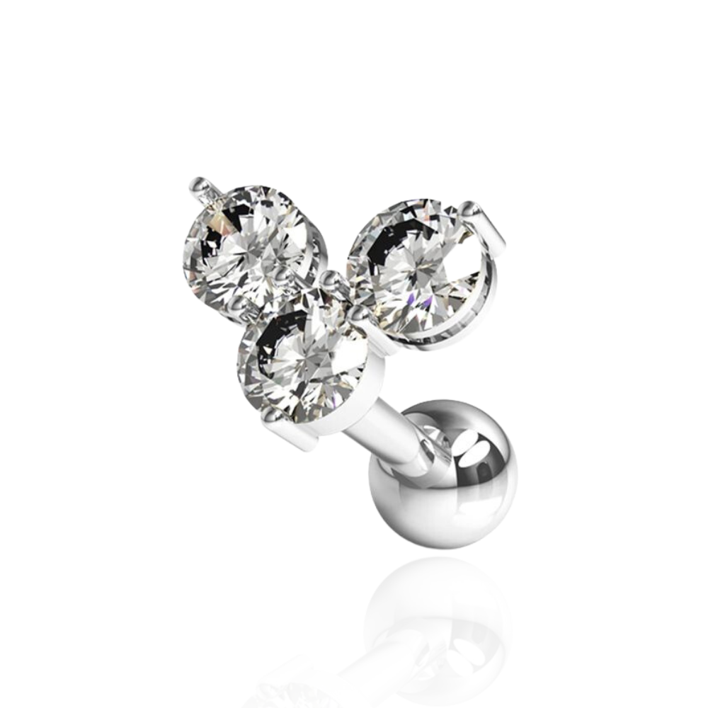 316L Surgical Steel Trinity Round Jewelled Flat-Back Cartilage Ear Stud - Monster Piercing