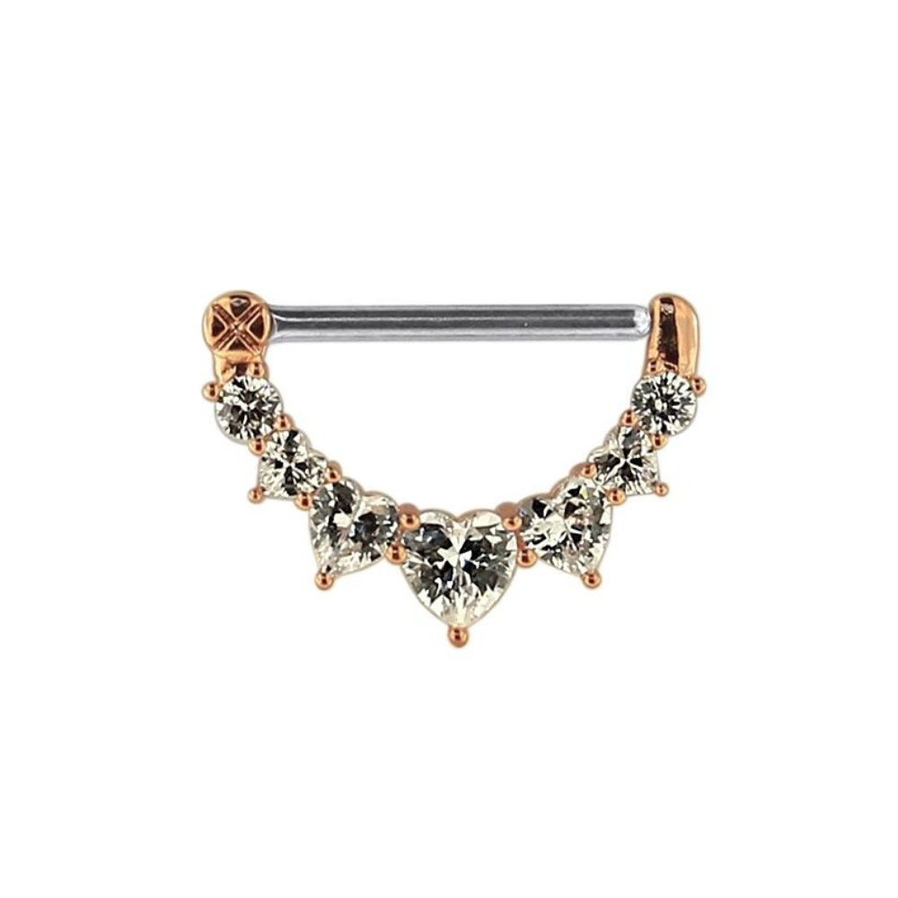 316L Surgical Steel Jewelled Heart Nipple Clicker Ring - Monster Piercing