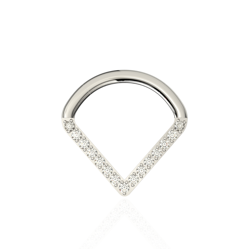 G23 Titanium CZ Jewelled V Shape Hinged Segment Clicker Ring - Monster Piercing
