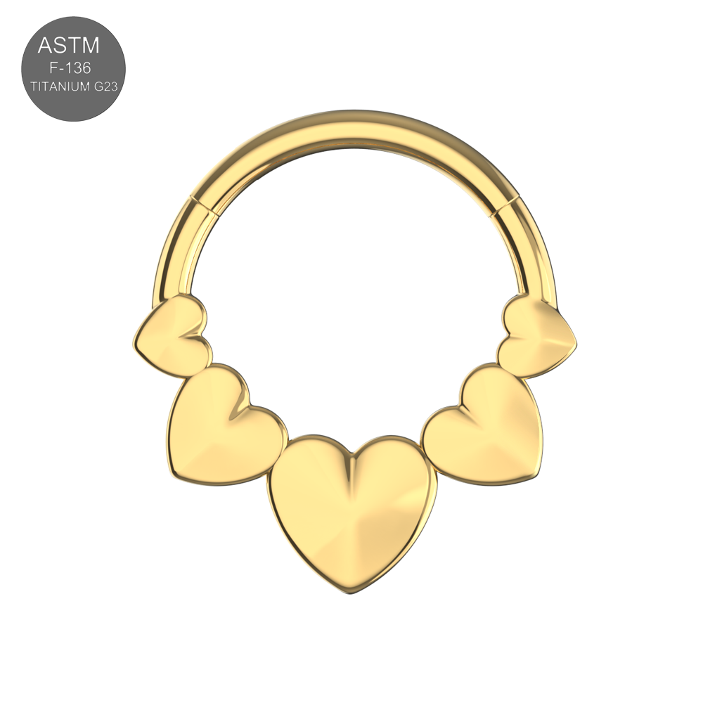 G23 Titanium Connected Hearts Hinged Segment Clicker Ring - Monster Piercing
