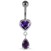 925 Sterling Silver Moving Jewelled Hearts Belly Ring