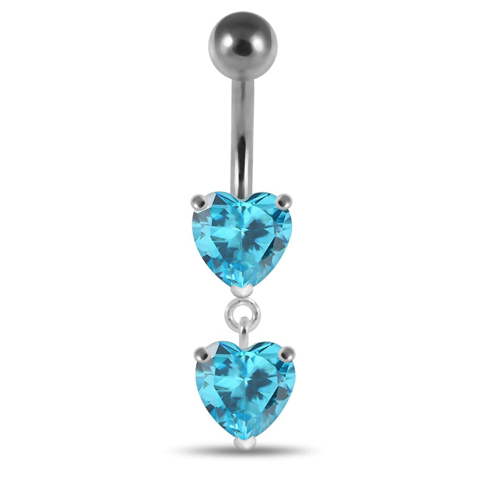 925 Sterling Silver Moving Jewelled Red Heart Belly Button Ring - Monster Piercing