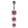 925 Sterling Silver Moving Jewelled Charms dangling SS Bar Navel Ring