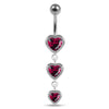 925 Sterling Silver Moving Jewelled Heart Charms Belly Ring