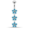 925 Sterling Silver Moving Jewelled Flower Navel Belly Button Ring