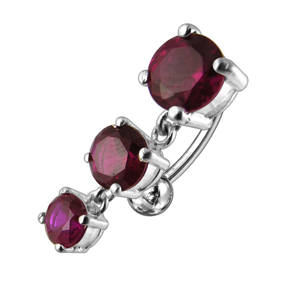 925 Sterling Silver Moving Jewelled Charms Navel Belly Button Ring - Monster Piercing