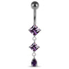 925 Sterling Silver Dangling Jewelled Belly Ring