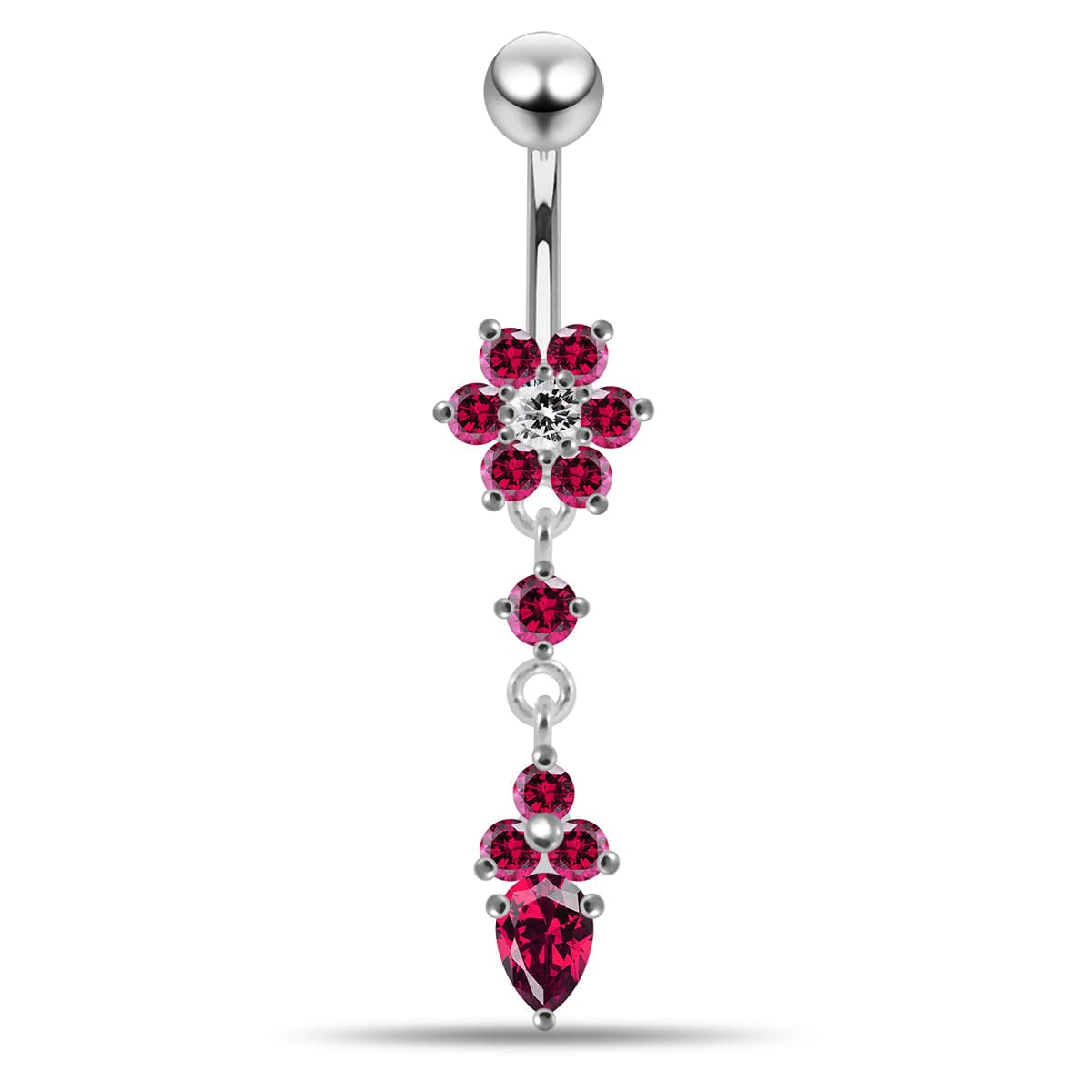 925 Sterling Silver Moving Jewelled Flower Design Belly Ring - Monster Piercing