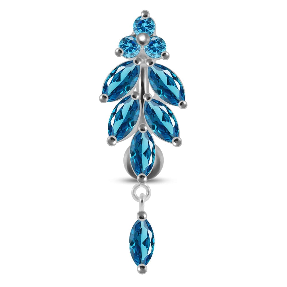 925 Sterling Silver Dangling Jewelled Navel Ring - Monster Piercing