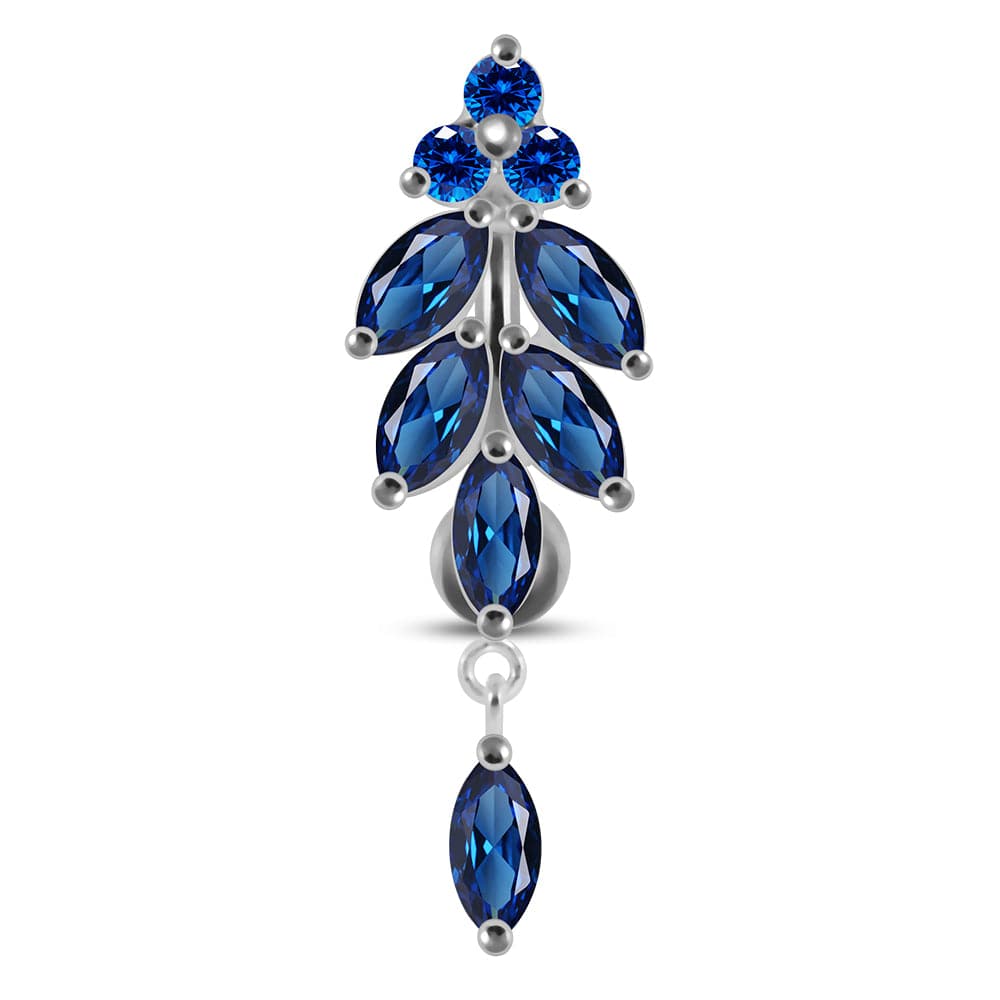 925 Sterling Silver Dangling Jewelled Navel Ring - Monster Piercing