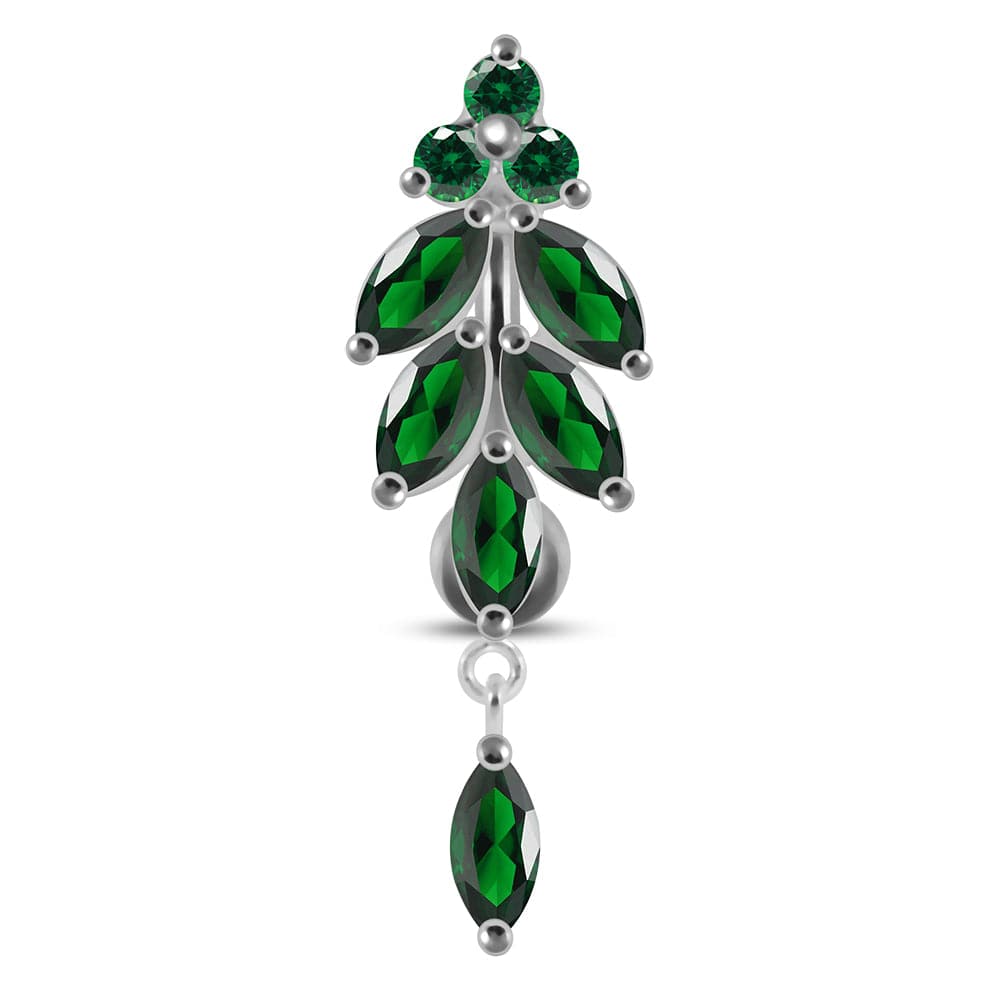 925 Sterling Silver Dangling Jewelled Navel Ring - Monster Piercing