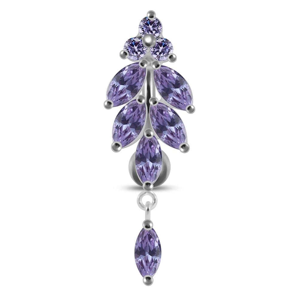 925 Sterling Silver Dangling Jewelled Navel Ring - Monster Piercing