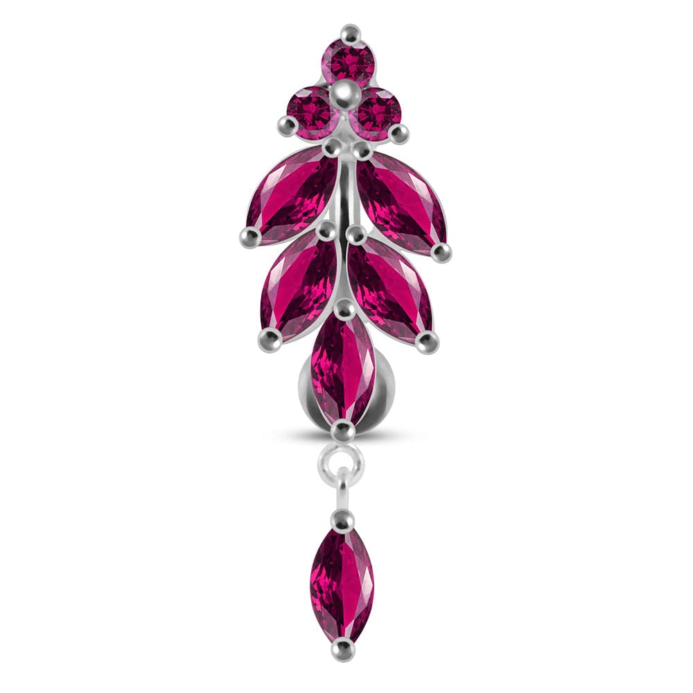 925 Sterling Silver Dangling Jewelled Navel Ring - Monster Piercing
