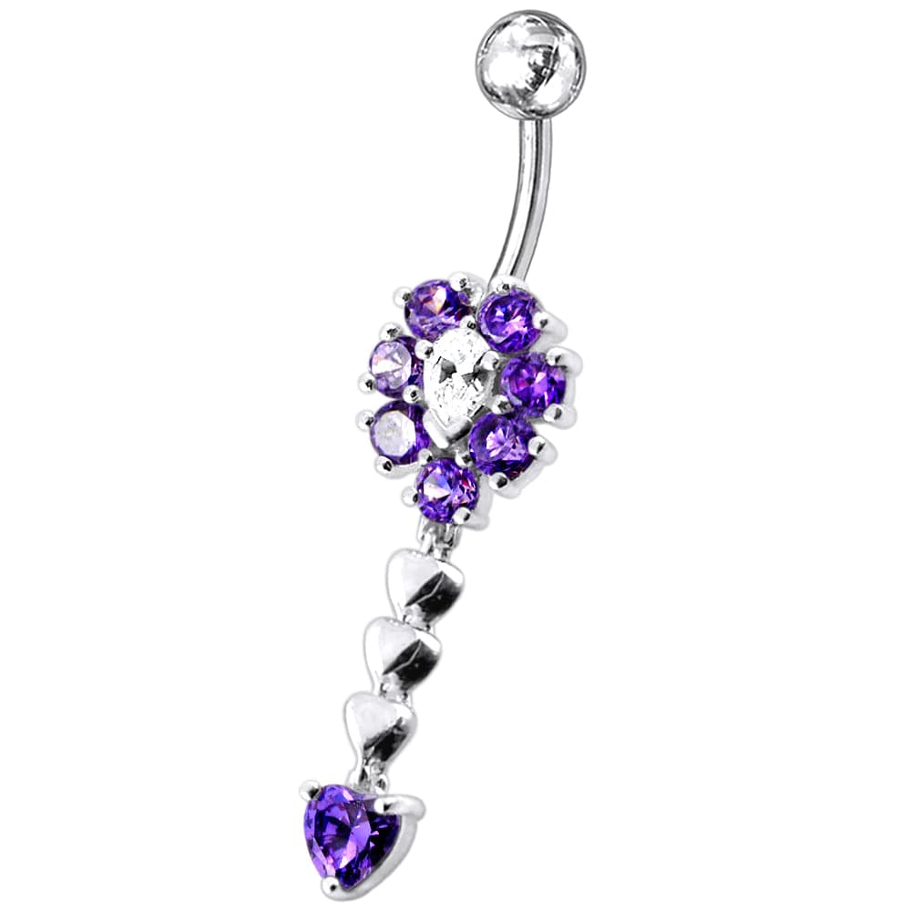 Fancy Flower Dangling Jewelled SS Belly Ring Body JewelryÃŠ - Monster Piercing