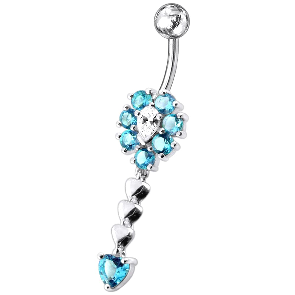 Fancy Flower Dangling Jewelled SS Belly Ring Body JewelryÃŠ - Monster Piercing