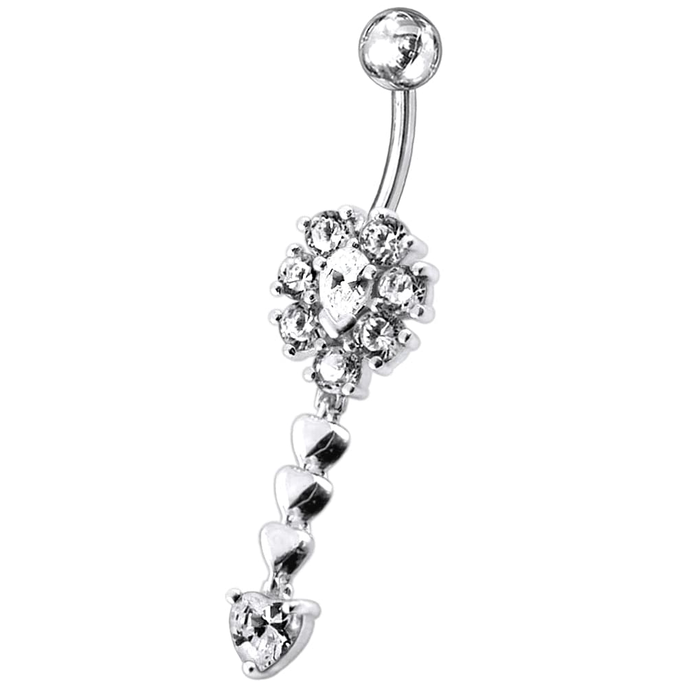 Fancy Flower Dangling Jewelled SS Belly Ring Body JewelryÃŠ - Monster Piercing