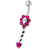 925 Sterling Silver Fancy Flower Dangling Jewelled SS Belly Ring Body Jewelry
