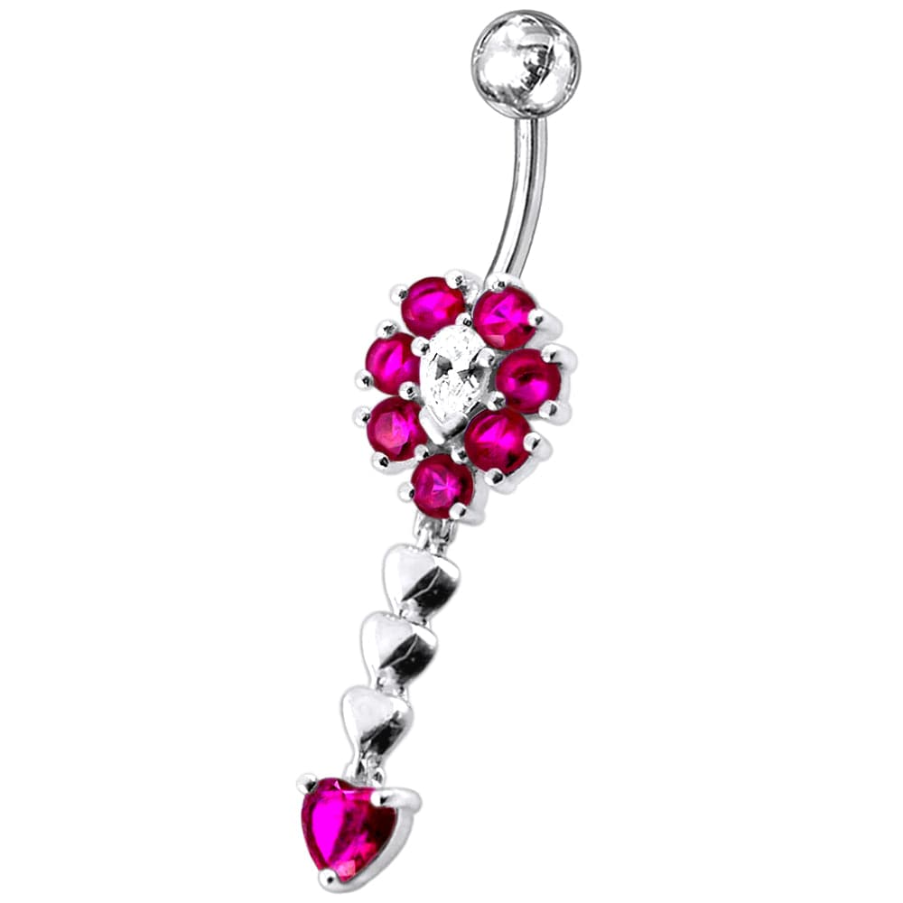 Fancy Flower Dangling Jewelled SS Belly Ring Body JewelryÃŠ - Monster Piercing