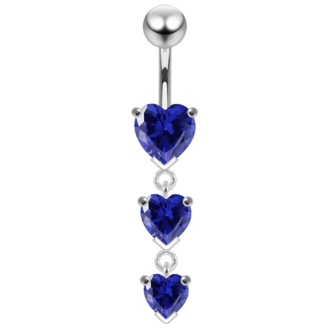 925 Sterling Silver Charm Trio Heart Jewelled Moving Navel Ring - Monster Piercing