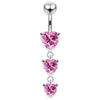 925 Sterling Silver Charm Trio Heart Jewelled Moving Navel Ring