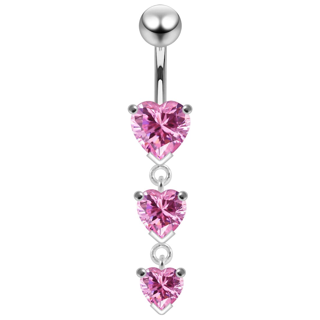 925 Sterling Silver Charm Trio Heart Jewelled Moving Navel Ring - Monster Piercing