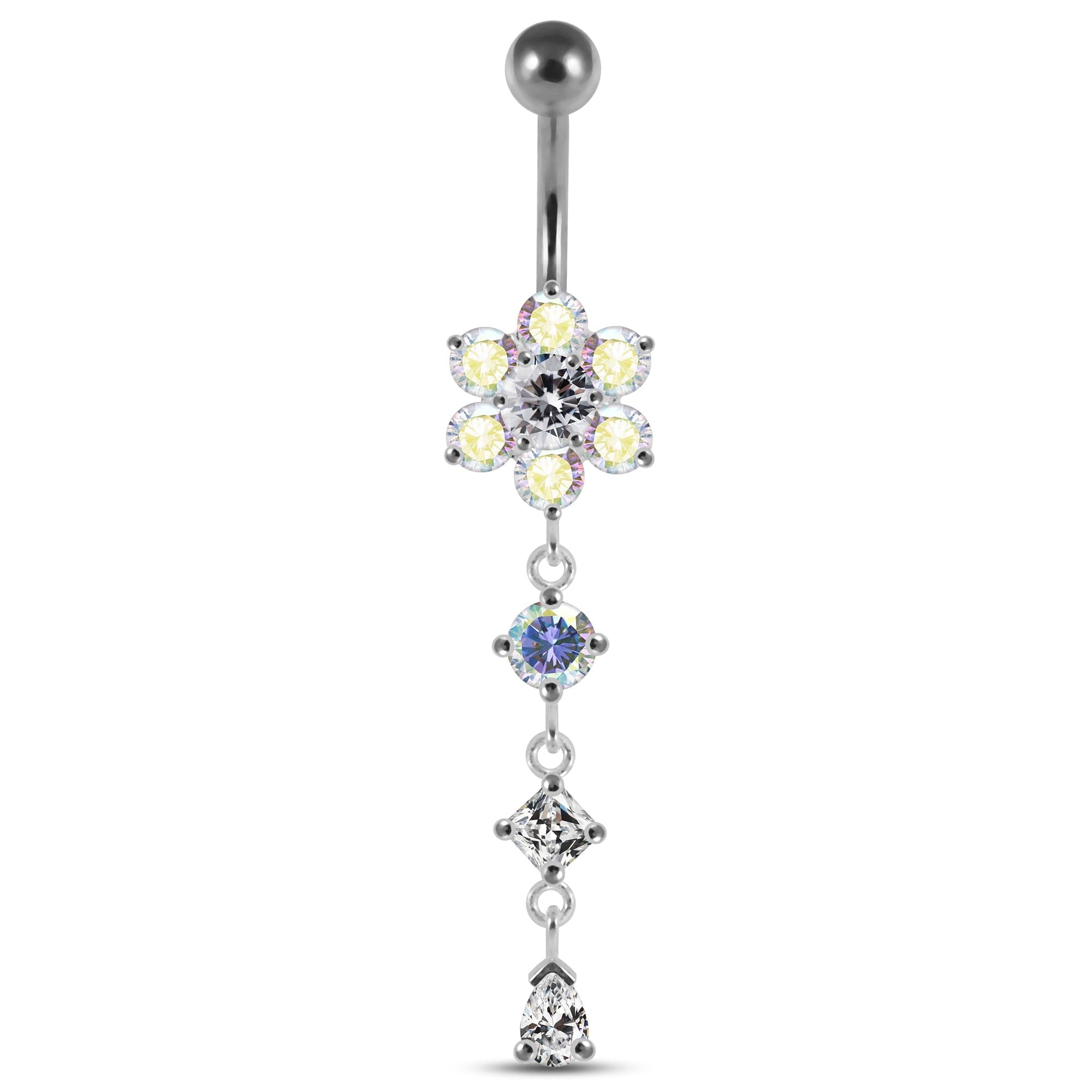 Dangling Jewelled Flower Belly Bar - Monster Piercing