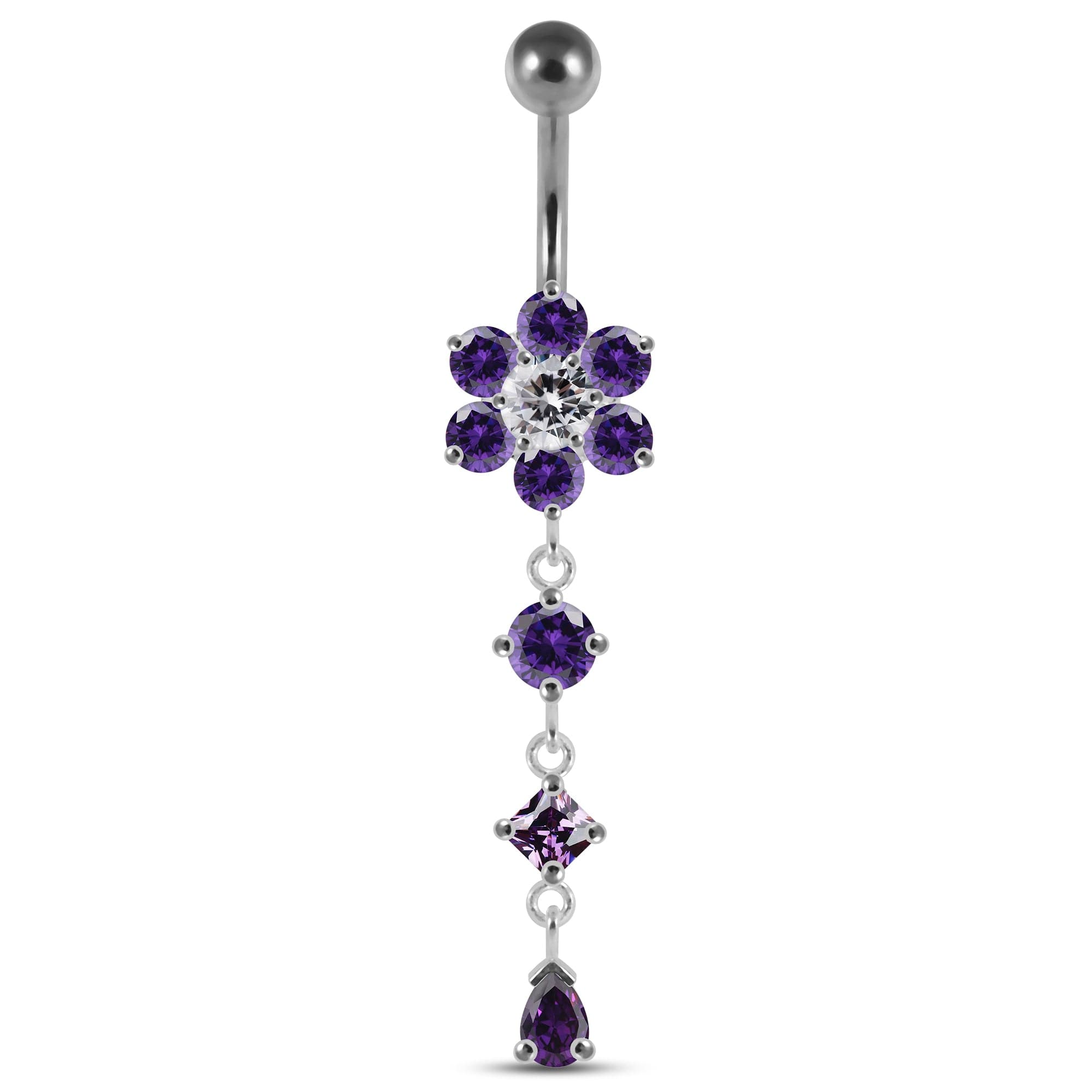 Dangling Jewelled Flower Belly Bar - Monster Piercing