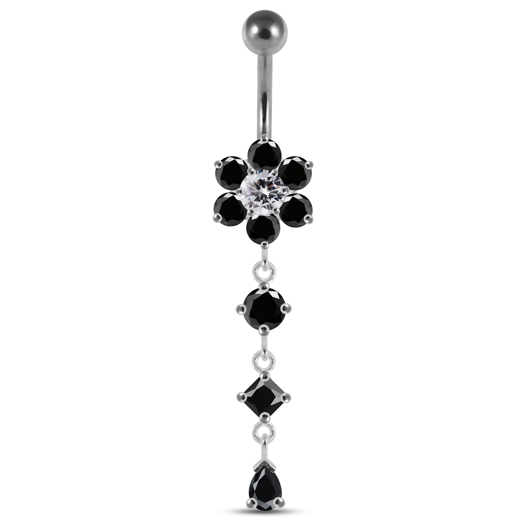 Dangling Jewelled Flower Belly Bar - Monster Piercing