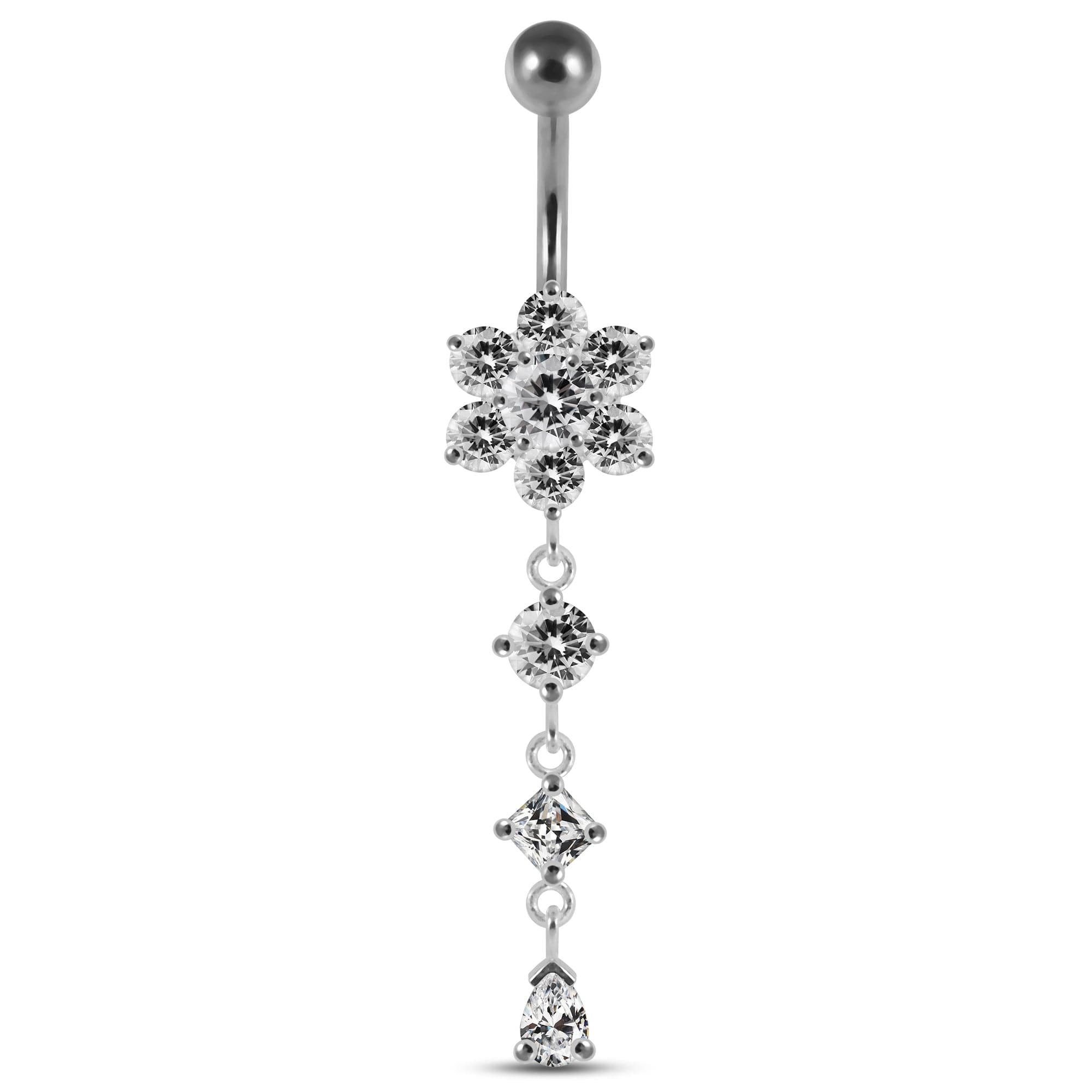 Dangling Jewelled Flower Belly Bar - Monster Piercing