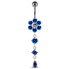 925 Sterling Silver Dangling Jewelled Flower Belly Bar