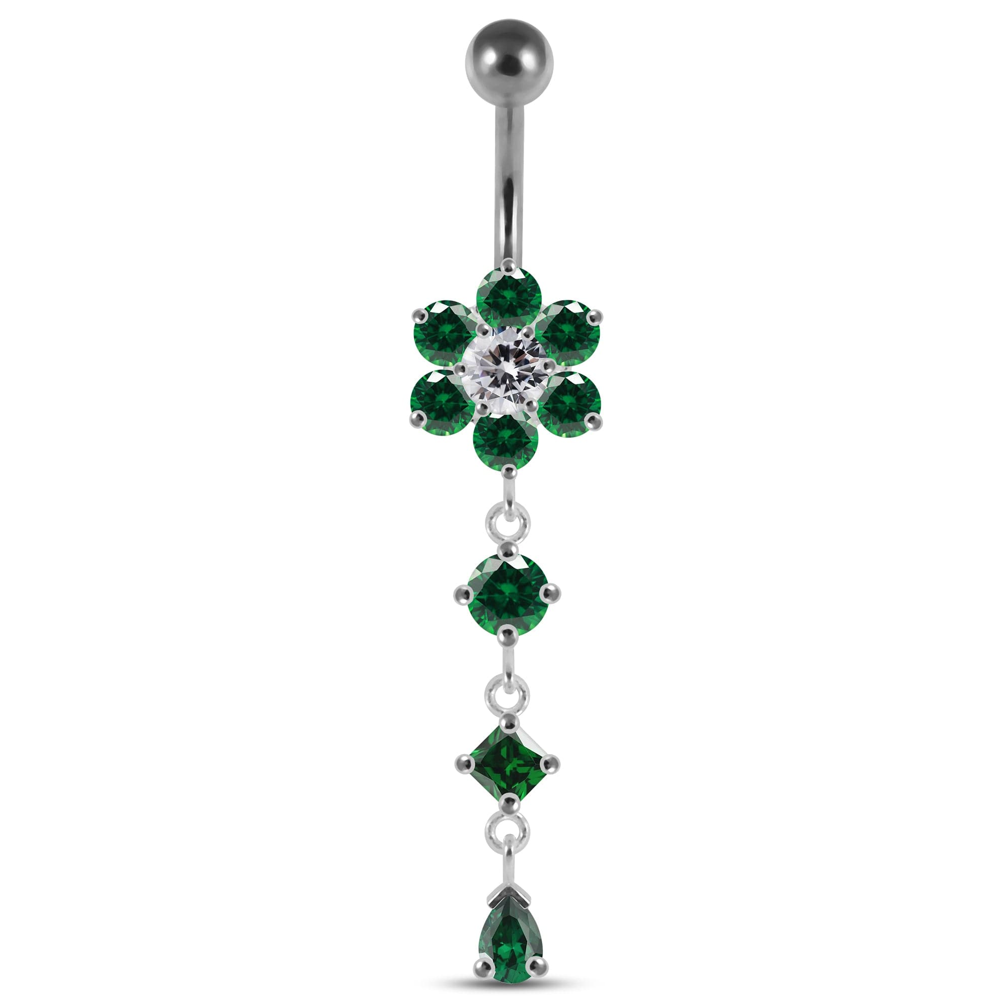 Dangling Jewelled Flower Belly Bar - Monster Piercing