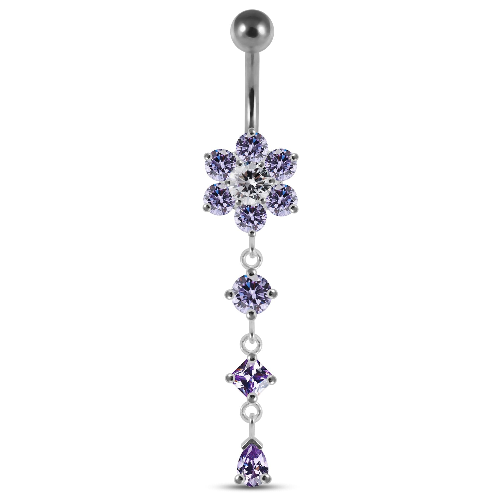 Dangling Jewelled Flower Belly Bar - Monster Piercing