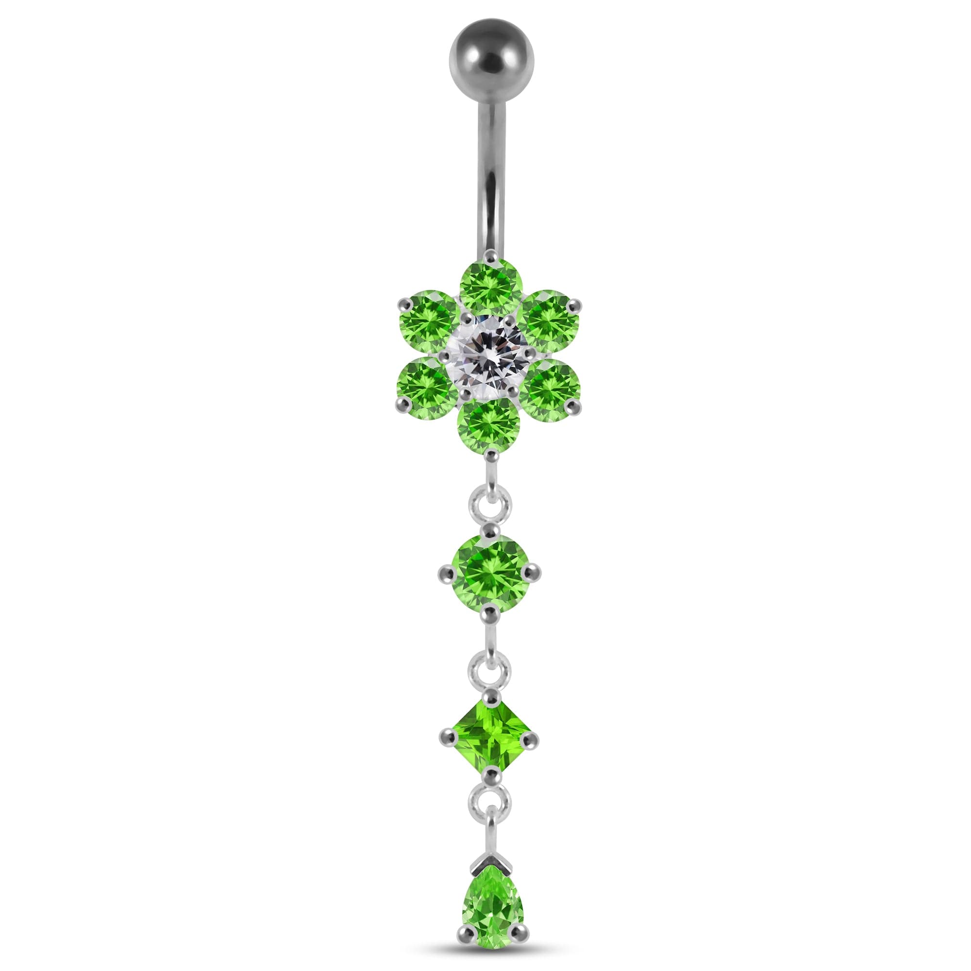 Dangling Jewelled Flower Belly Bar - Monster Piercing