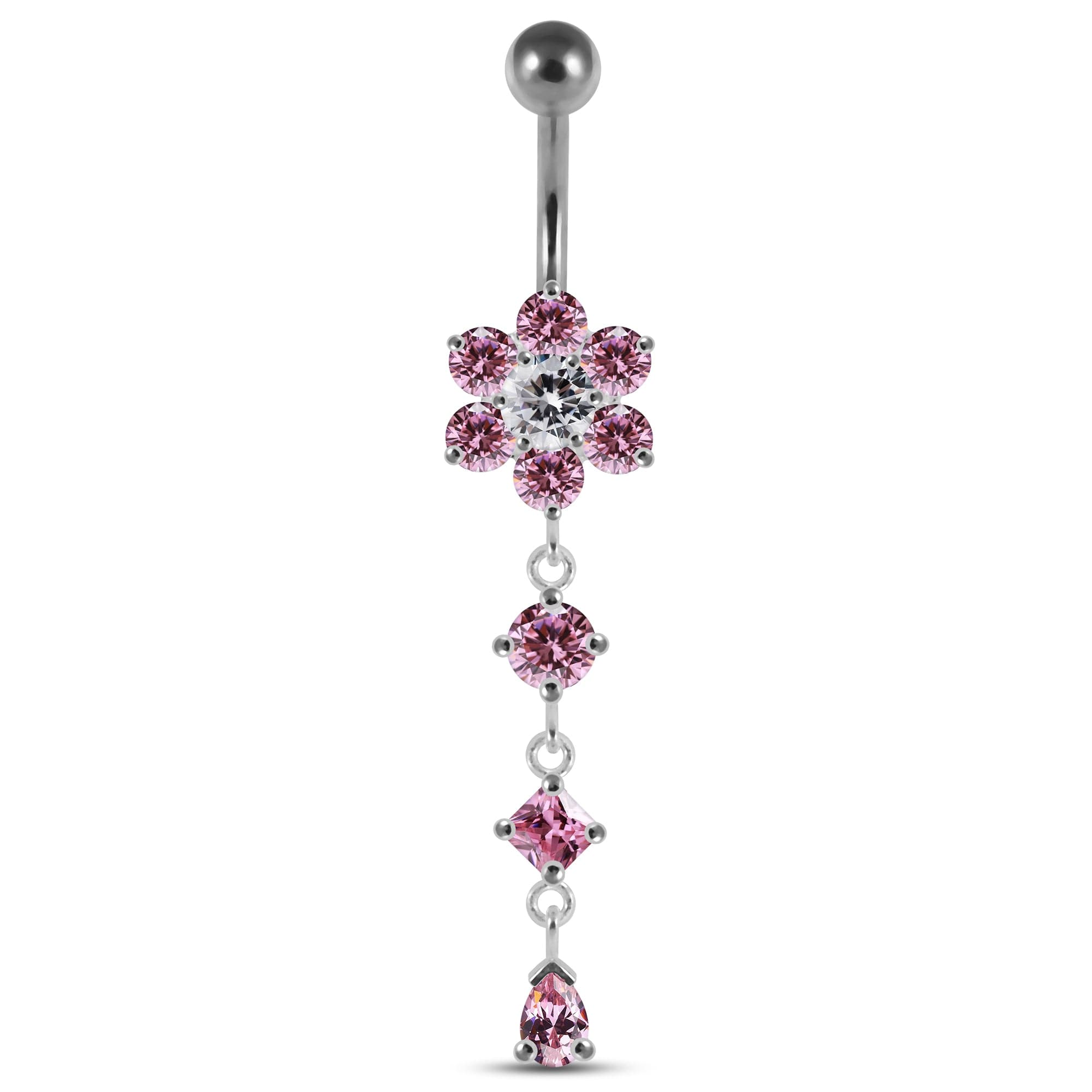 Dangling Jewelled Flower Belly Bar - Monster Piercing