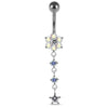 925 Sterling Silver Moving Jewelled Flower Design Banana Bar Navel Ring
