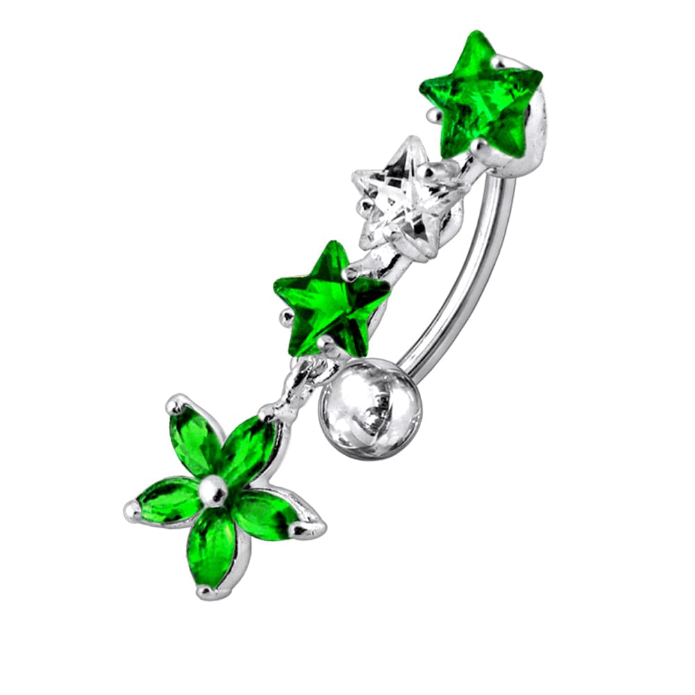 925 Sterling Silver Flower Dangling Jewelled Navel Banana - Monster Piercing