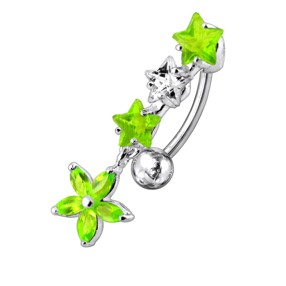 925 Sterling Silver Flower Dangling Jewelled Navel Banana - Monster Piercing