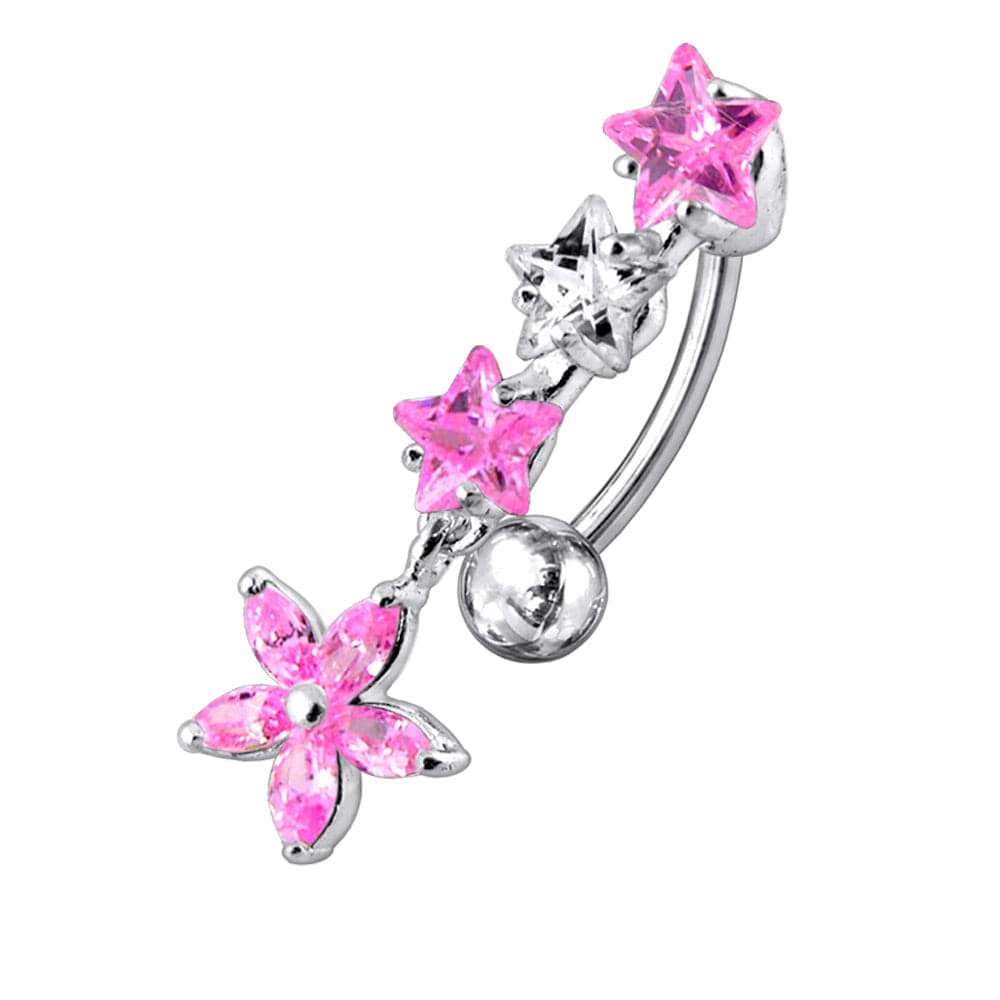 925 Sterling Silver Flower Dangling Jewelled Navel Banana - Monster Piercing