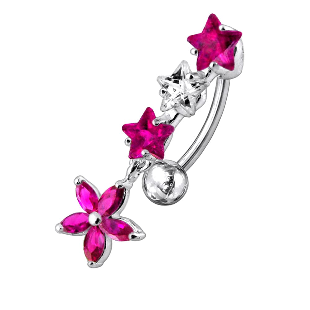 925 Sterling Silver Flower Dangling Jewelled Navel Banana - Monster Piercing