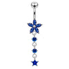 925 Sterling Silver Jewelled Moving Flower Design Belly Ring