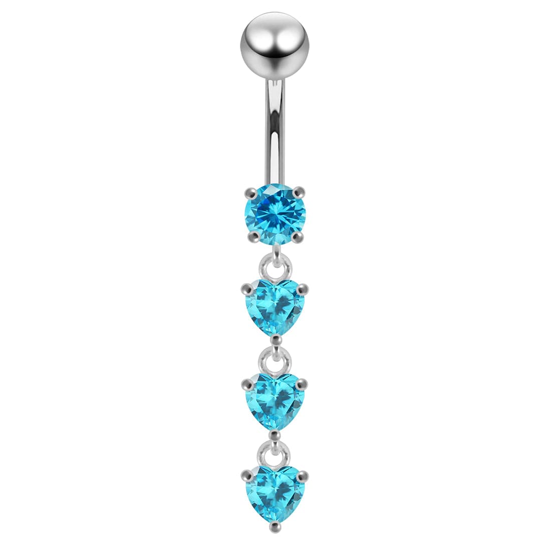 925 Sterling Silver Dangling Jewelled Hearts Navel Ring - Monster Piercing
